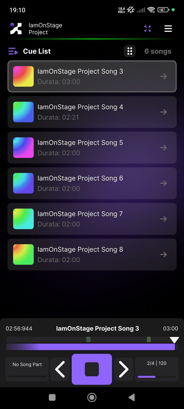 App Performer — cue list